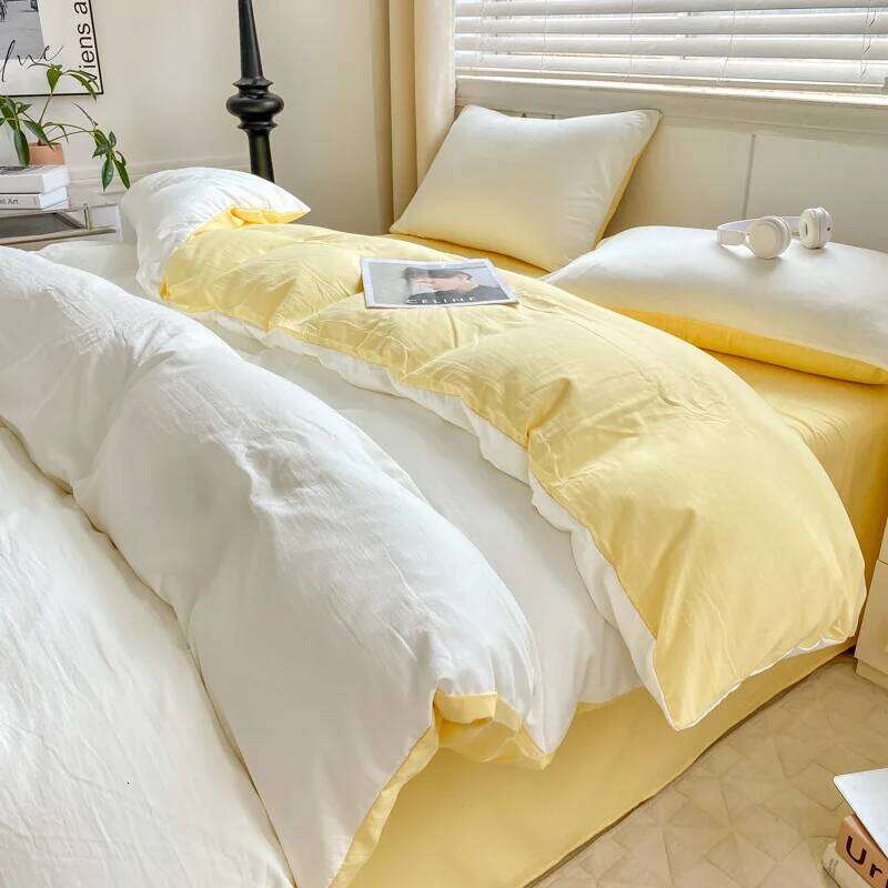 2025 new class A pure four-piece set small fresh solid color super soft washed cotton mattress bed sheet quilt cover C260304-image-1096256231