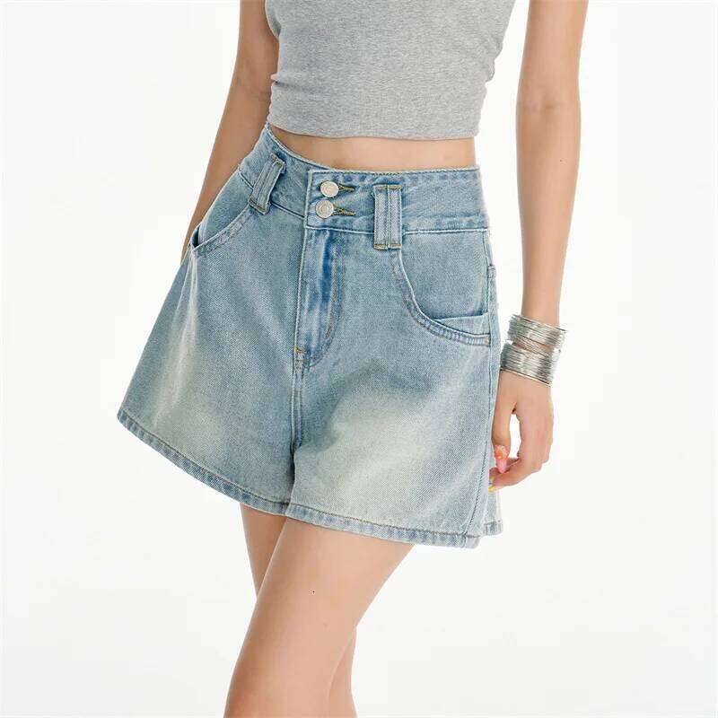 Summer New Solid-color Thin Loose Denim Shorts. Fashionable and Versatile Casual High-waisted Three-point Short Jeans for Ladies XJ260305-image-1096304024