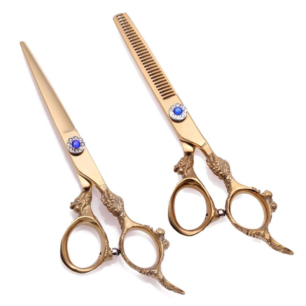 Professional Barber Japan Stainless 5.5 inch Gold Shears Haircut For Beauty Hair Thinning Scissors C9004 H260304-image-1096263913