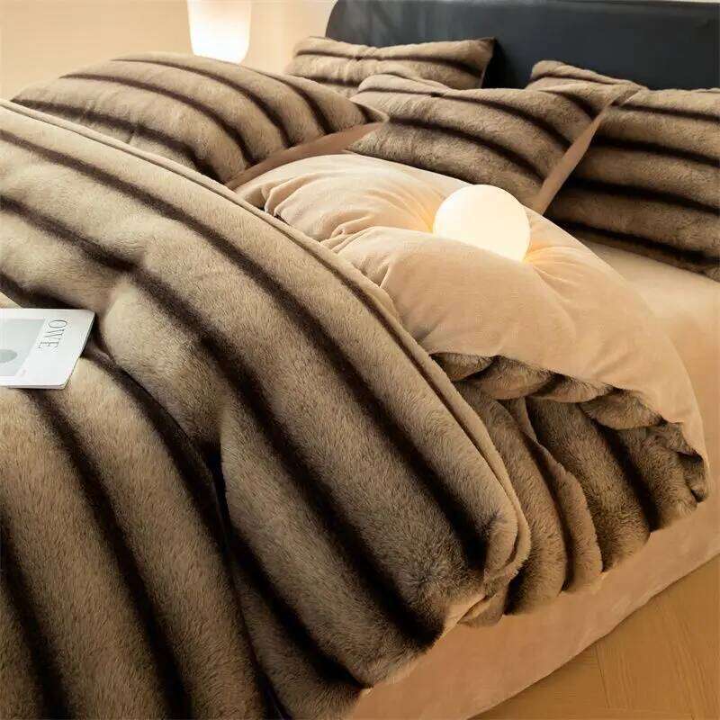 Light Luxury Rabbit Four-piece Winter Thickened Class A Flannel Milk Fleece Bed Skirt Quilt Cover Bedding Set C260304-image-1096261866