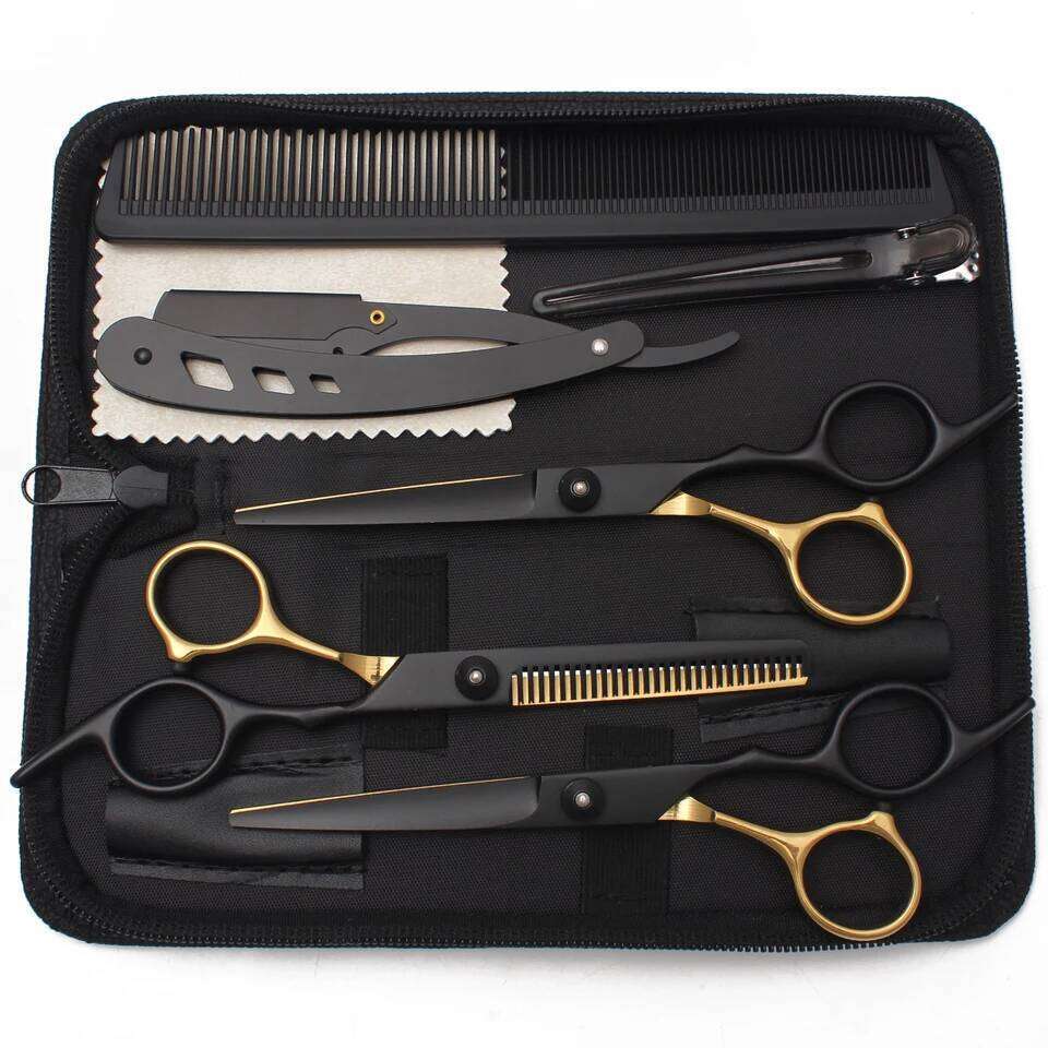Hairdressing Black-Gold Hair Professional 6" JP Stainless Thinning Shears Haircut Scissors Barber Shop C1001 H260304-image-1096263834