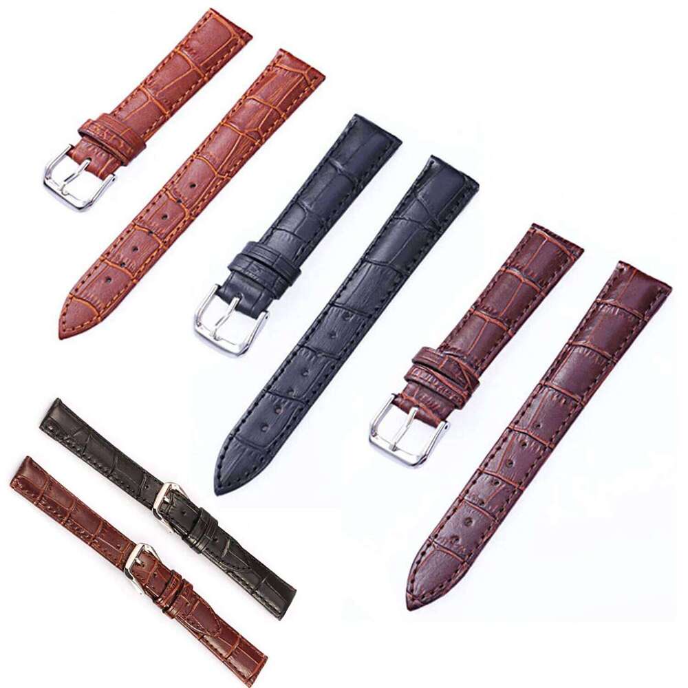 Crocodile Genuine Leather Band 12mm 14mm 16mm 18mm 19 20mm 21mm 22mm 24mm Silver Buckle Cowhide Watch Strap with Pins H260304-image-1096266178