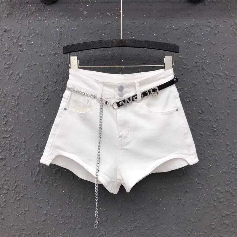 High Quality Irregular Design White Denim Shorts For Women's Fashion Jeans New Summer Loose A-line Wide-Leg Hot Pants XJ260305-image-1096303414