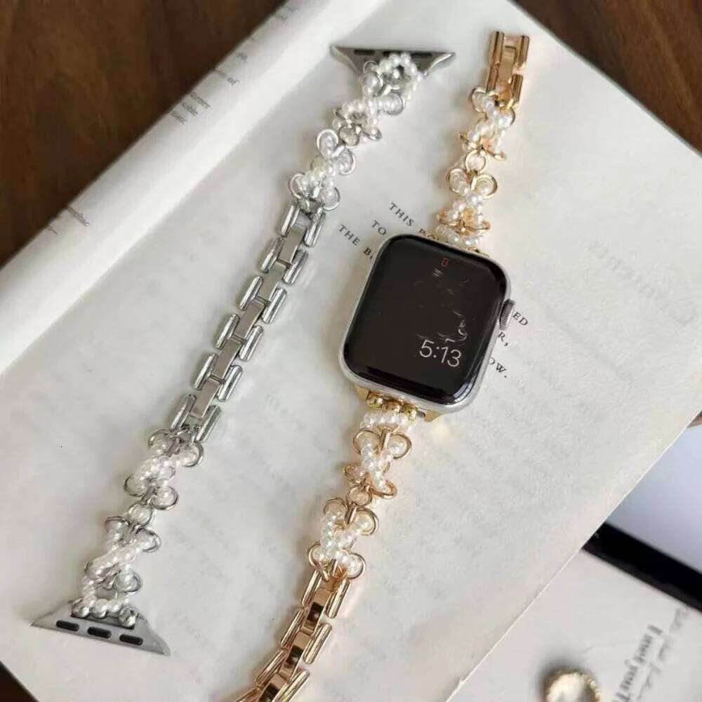 Women Stainless steel Band for Watch Ultra 2/1 49mm 10 9 8 7 42mm 46 44 45mm Pearl Strap For IWatch 6 5 4 SE 38 40 41mm H260304-image-1096265391