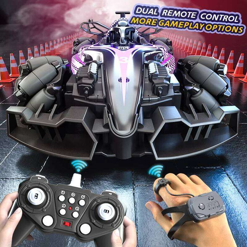 Q186 Single Hand Gesture Double Cool Light Spray Rc Racing Toy Remote Control Stunt Car Toys for Boys Gifts H260304-image-1096262586