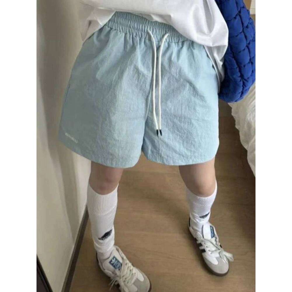 HOUZHOU Harajuku Blue for Women Korean Style Baggy Sport Short Pants Casual Fashion High Waist Retro Wide Leg Shorts XJ260305-image-1096300608
