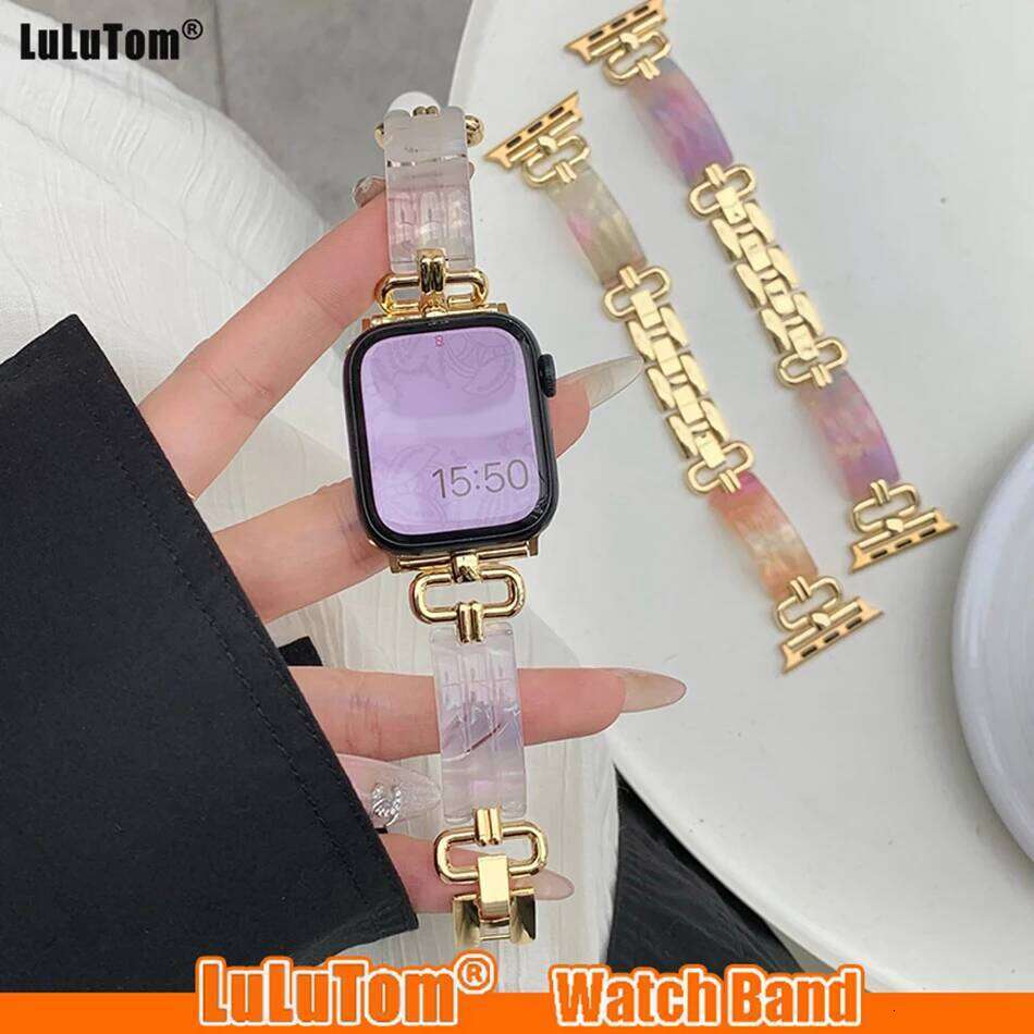 Resin Metal Strap for Watch Band Ultra 2 49mm Iwatch Series 10 9 8 6 7 5 SE 4 46/45/44/42/41/40/38mm Woman Bracelet H260304-image-1096265727
