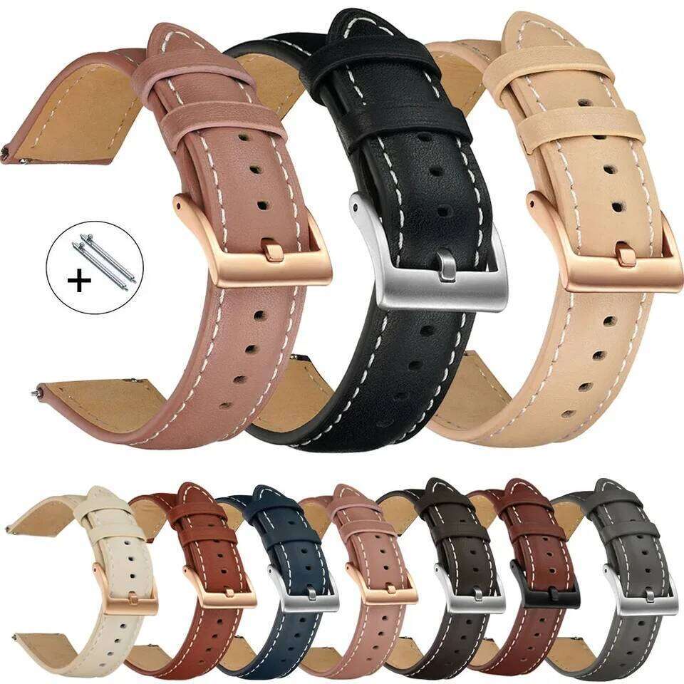 Genuine Leather Watchband 14mm 16mm 18mm 20mm 22mm Women Men Cowhide Smart Watch Strap Band Belt Accessories H260304-image-1096265910