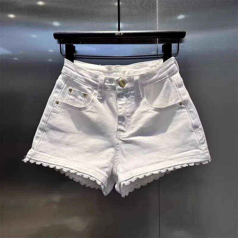 Simple And Hot Women Style Lace Patchwork Versatile Denim New Summer High-Waisted Slimming A-line Shorts Jeans XJ260305-image-1096304400