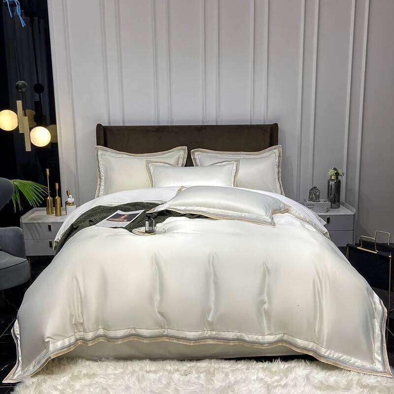 Simple Solid Color Silk Sheets Luxury Bedding Set Twin Full Queen Size Soft Bed Linen Duvet Cover Bedclothes Kit C260304-image-1096261520