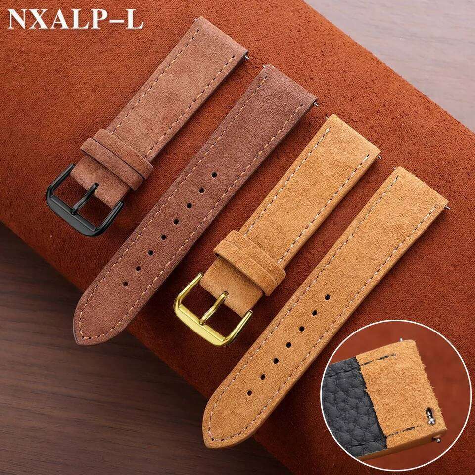 Vintage Suede Strap 18mm 19mm 20mm 22mm Soft Cowhide Bracelet Quick Release Wristband Brown Watch Band Women Men Accessories H260304-image-1096266125