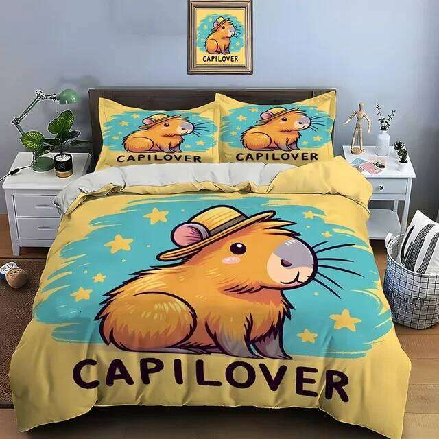 Cute Cartoon Capybara Print 1 Duvet Cover 2 Pillowcases Adult and Children Bedding Set Luxury Gifts C260304-image-1096252233