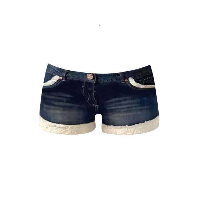 Y2k Spice Girls Washed Retro Plush Fluff Splicing Jeans Shorts Women's Straight Skinny Wide Legs Hot Pants XJ260305-image-1096301835