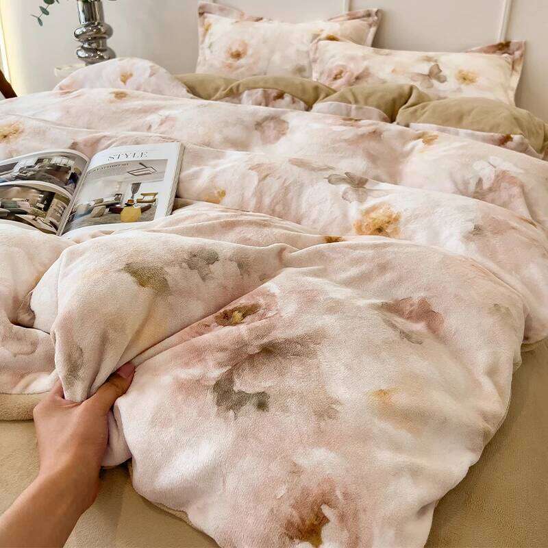 Thickened milk four-piece set autumn and winter quilt cover coral fleece bed sheet C260304-image-1096259961
