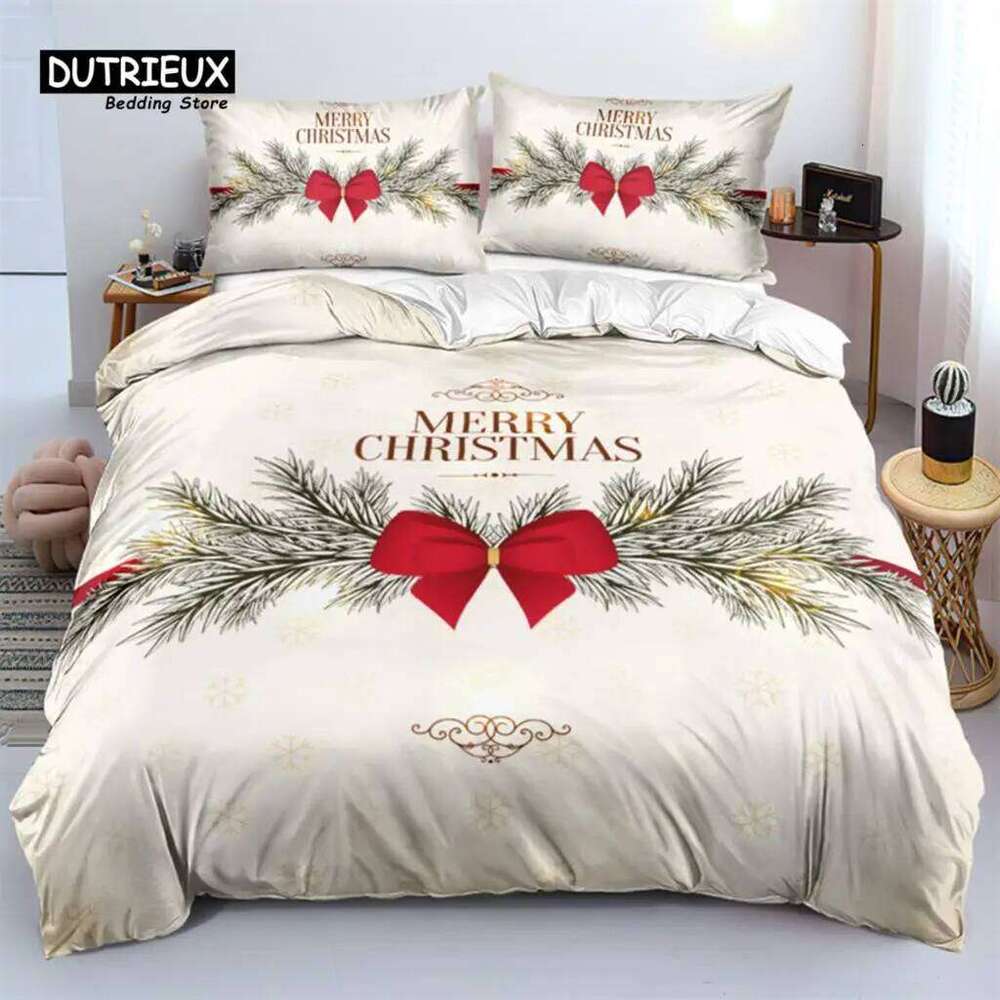Merry Christmas White Bedding Set King Queen Full Twin Size Microfiber Bedroom Decorative 3D Print Duvet Cover With Pillowcases C260304-image-1096254006