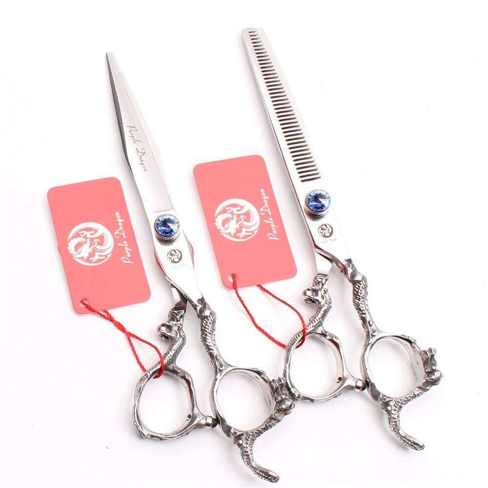 Z9100 7.0" Japan 440C Purple Blue Professional Barbers Cutting Shears Thinning Dragon Handle Human Hair Scissors H260304-image-1096263600