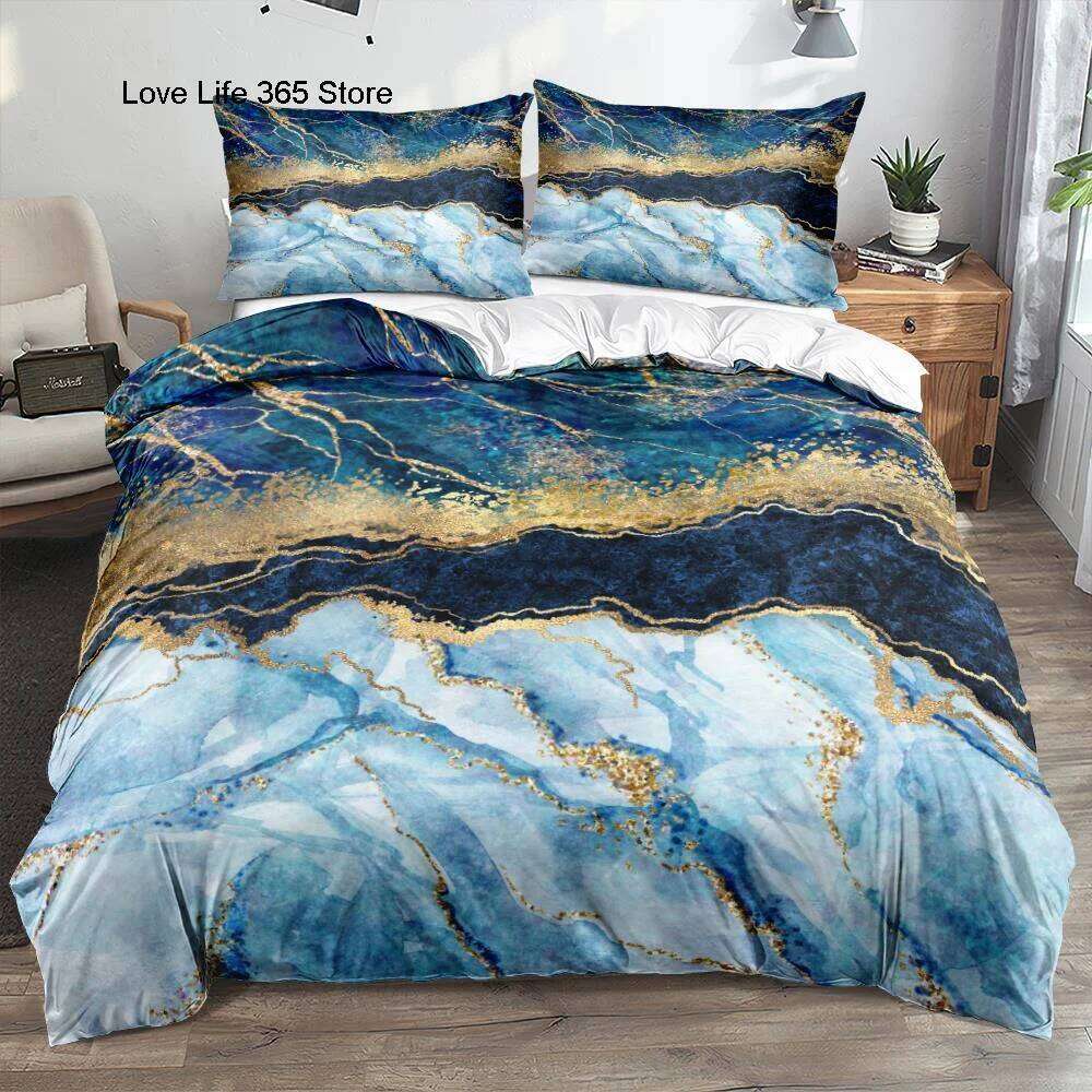 Classic 3D Marble Quilt Set Bedding Sets Comforter Covers Pillowcases 3-Piece Duvet Cover Linens Bed 140x200 Bedspreads C260304-image-1096251727