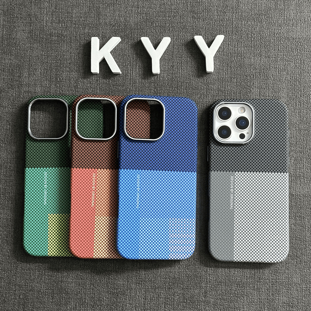 iPhone17PROMAX plaid Kevlar magnetic mobile phone case for Apple 16 premium metal frame 15-image-1096288486