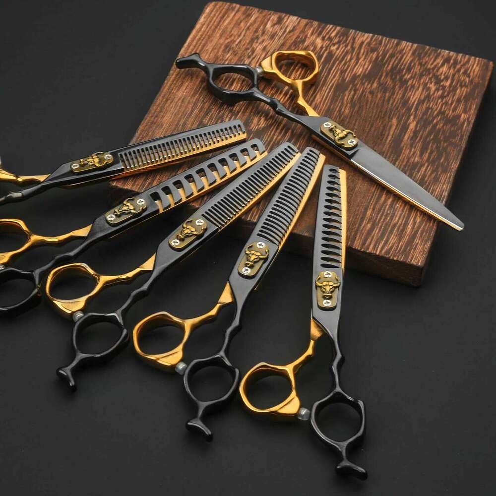 6pcs Professional Haircut Scissors Hair Thinning Shears, Sharp And Durable Barber Hairdressing Tools Chunker H260304-image-1096263701