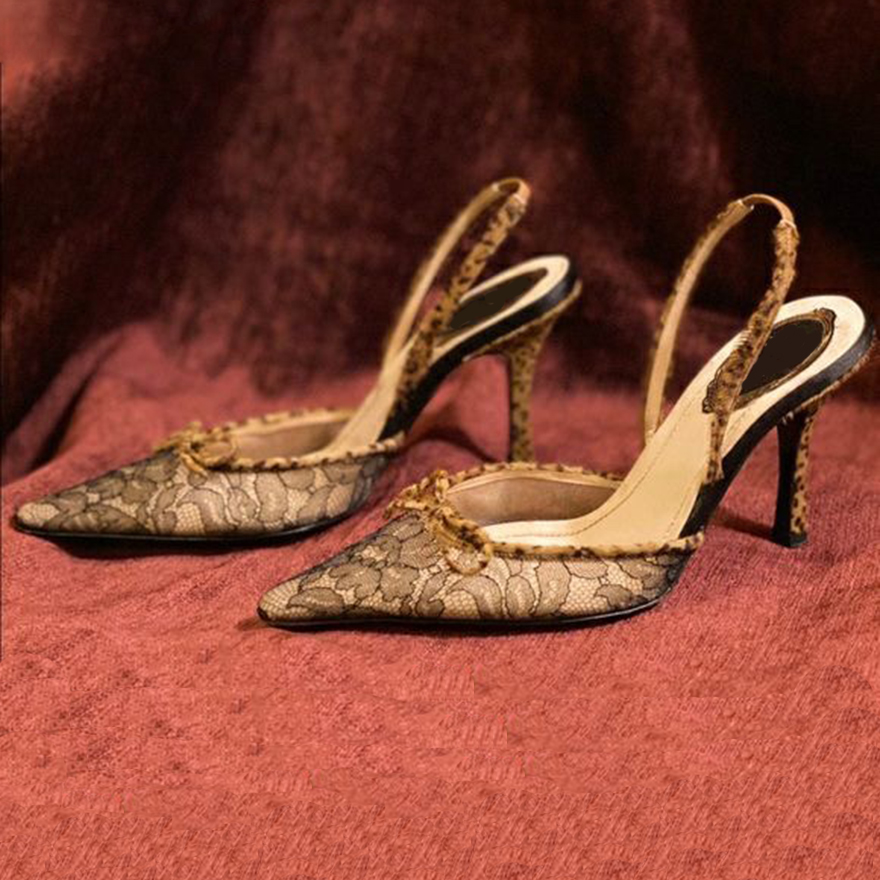 Sandales à talons aiguilles chaussures de créateurs pour femmes imprimé léopard Bowtie impression pompes 9,5 cm talons hauts slingbacks chaussure