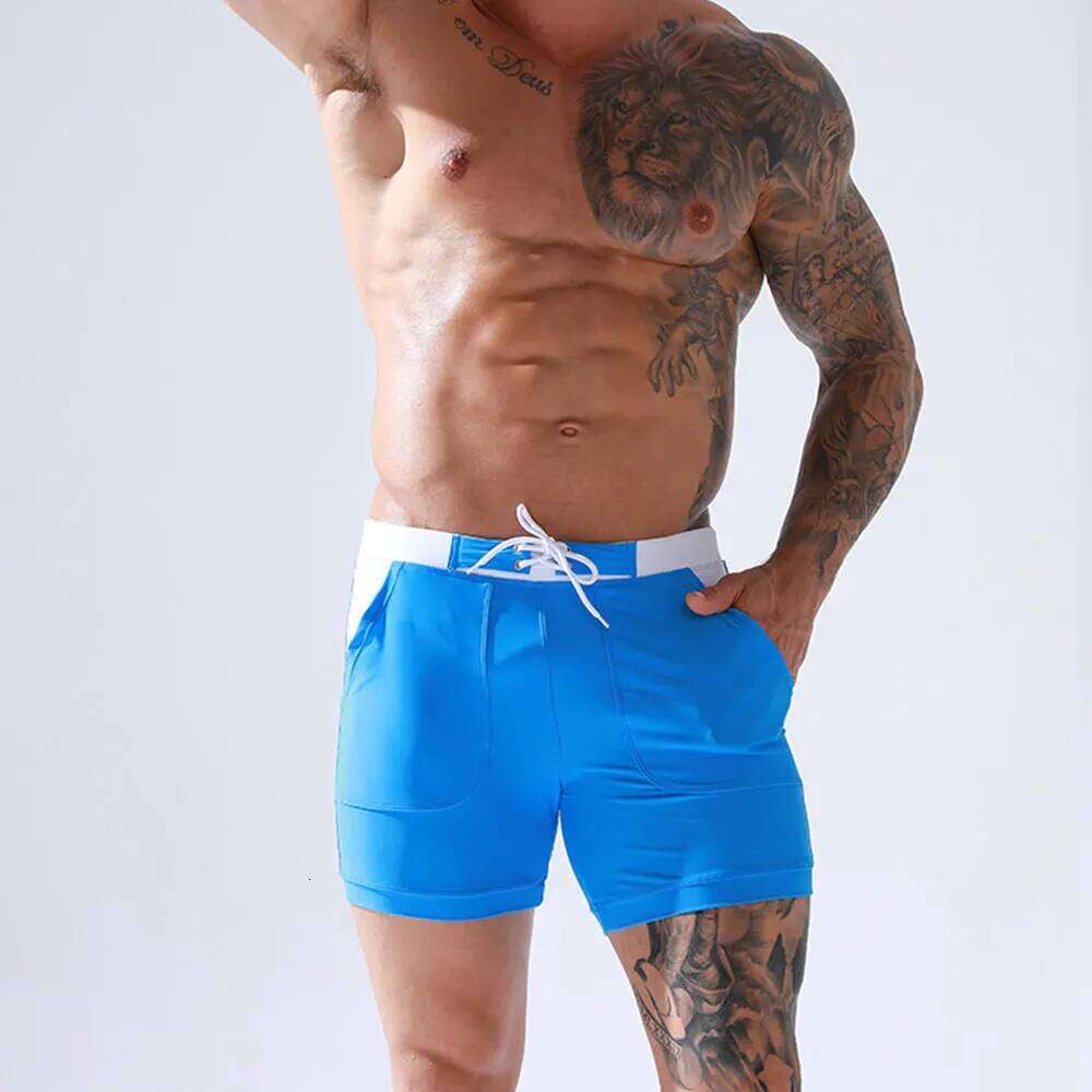 Men Stretch Swim Trunks Quick Dry Swimwear Swimsuits Beach Shorts with Pockets Surf Bathing Suit Water Sports Pants H260305-image-1096282213