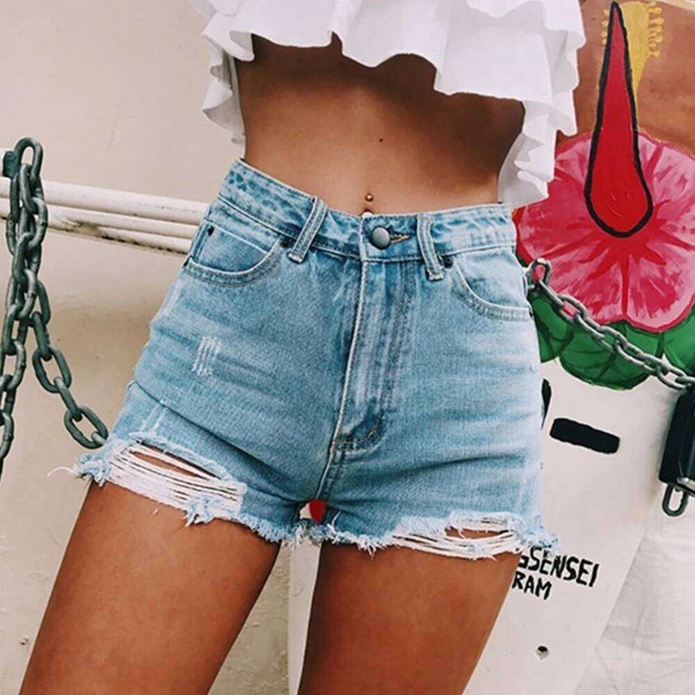 Womens Denim Fashion Ripped High Waisted Hole Pockets Vintage Pants Jeans Street Trend Loose Shorts XJ260305-image-1096302108