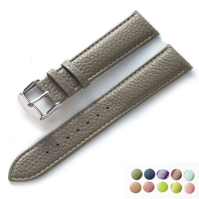 Genuine Litchi Pattern Soft Leather Men's Ladies Pin Buckle Elephant Grey Apricot Purple Watch Strap Accessories H260304-image-1096266108