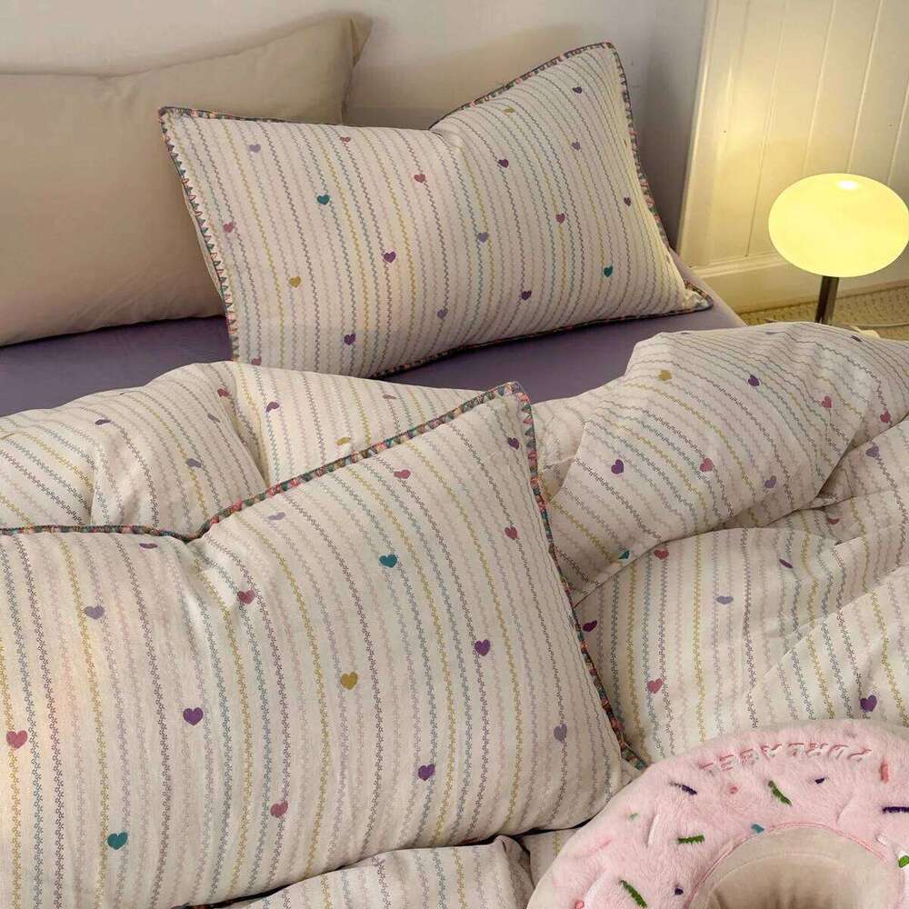 Graffiti Zoo pure four-piece set 1.5m 1.8m apartment cotton bed sheet colored edge C260304-image-1096261580