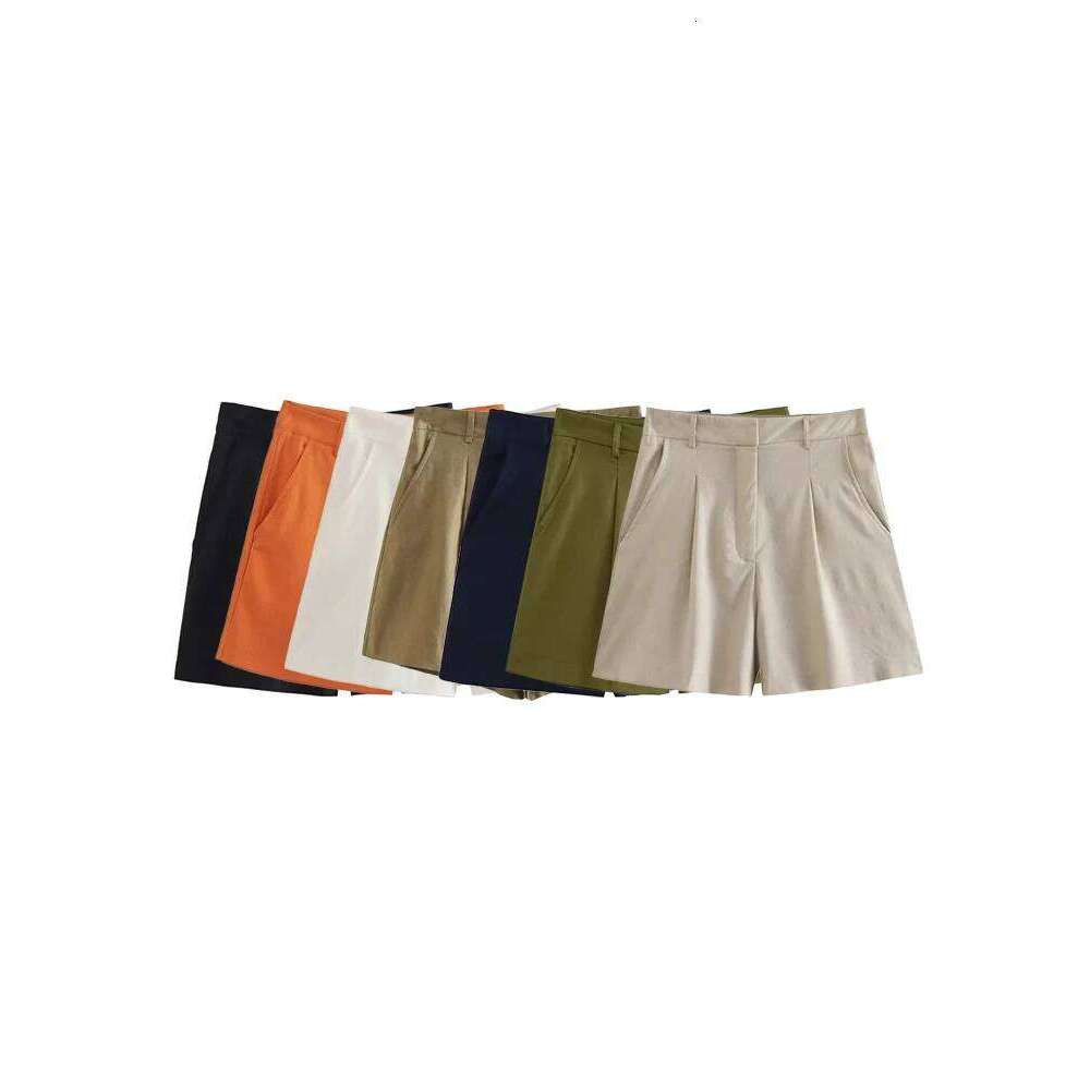 Women's Fashion Front Darted Solid Shorts with Side Pockets High Waist Short Pants for Females XJ260305-image-1096302095