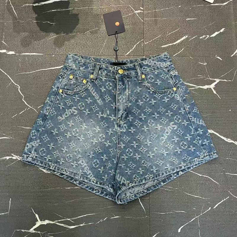 New denim shorts, summer slim fit jeans, luxury brand letter printed high-quality women's shorts