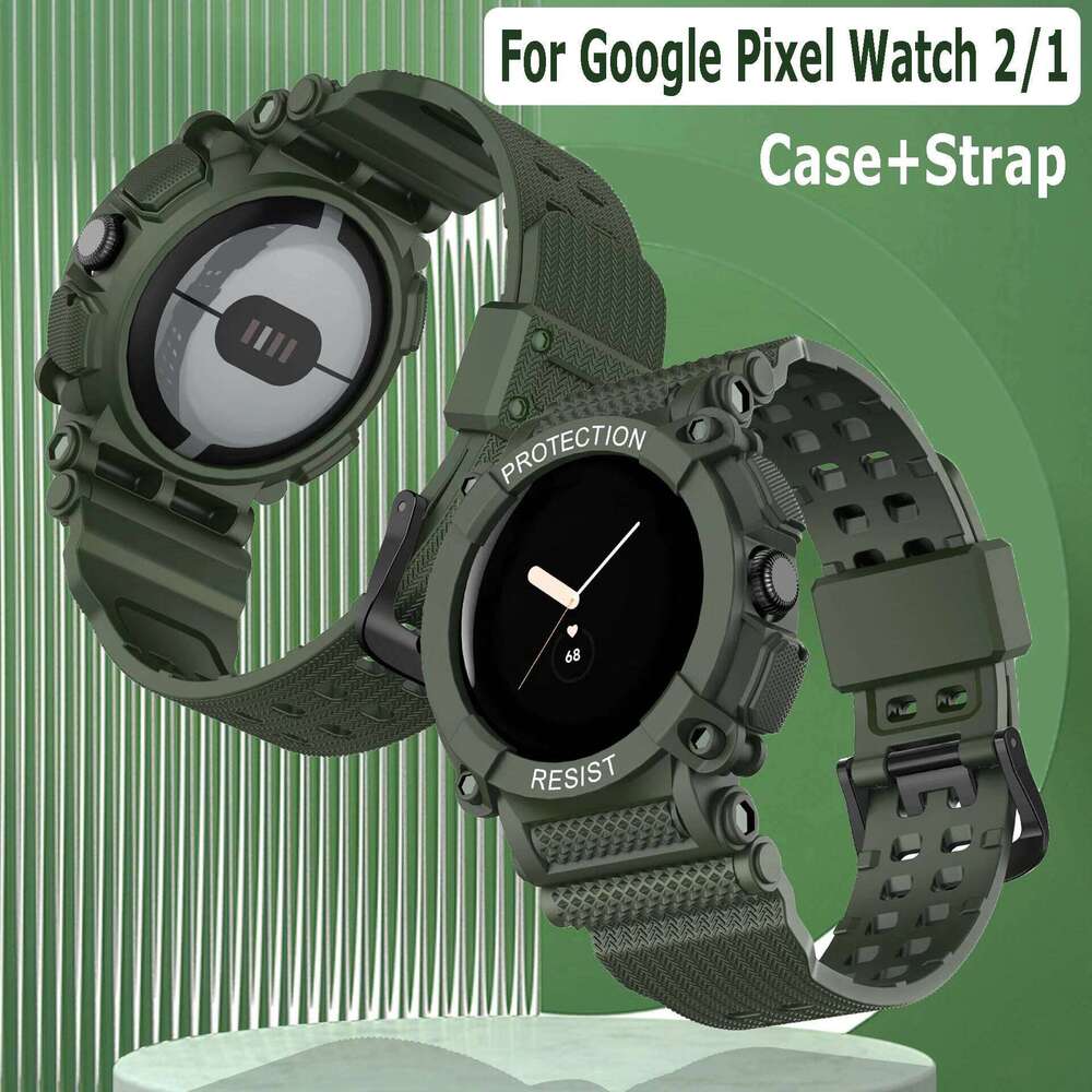 Sport Strap Case for Google Band Bracelet 2 in 1 Anti-drop Cover Watchband Pixel Watch TPU Belt Protective Shell H260304-image-1096266142
