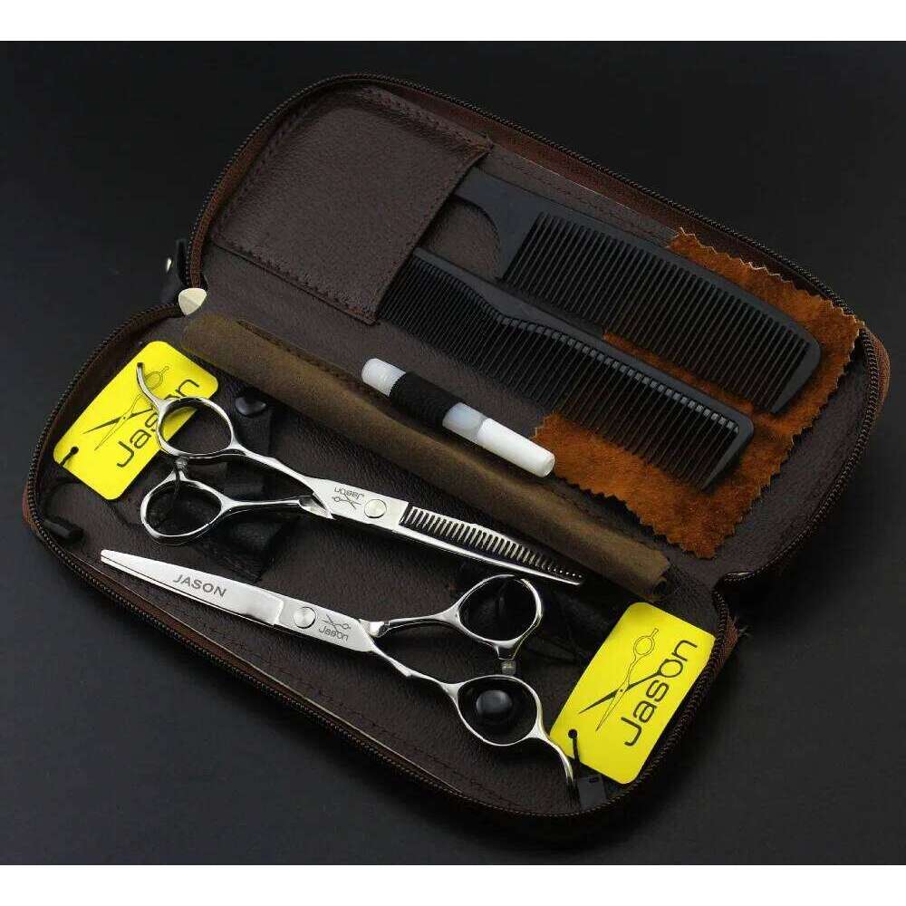 345# 4Pcs Suit Left Hand Hairdressing 5.5''/6.0'' Brand Jason Japan 440C Cutting Thinning Shears Hair Scissors H260304-image-1096263547