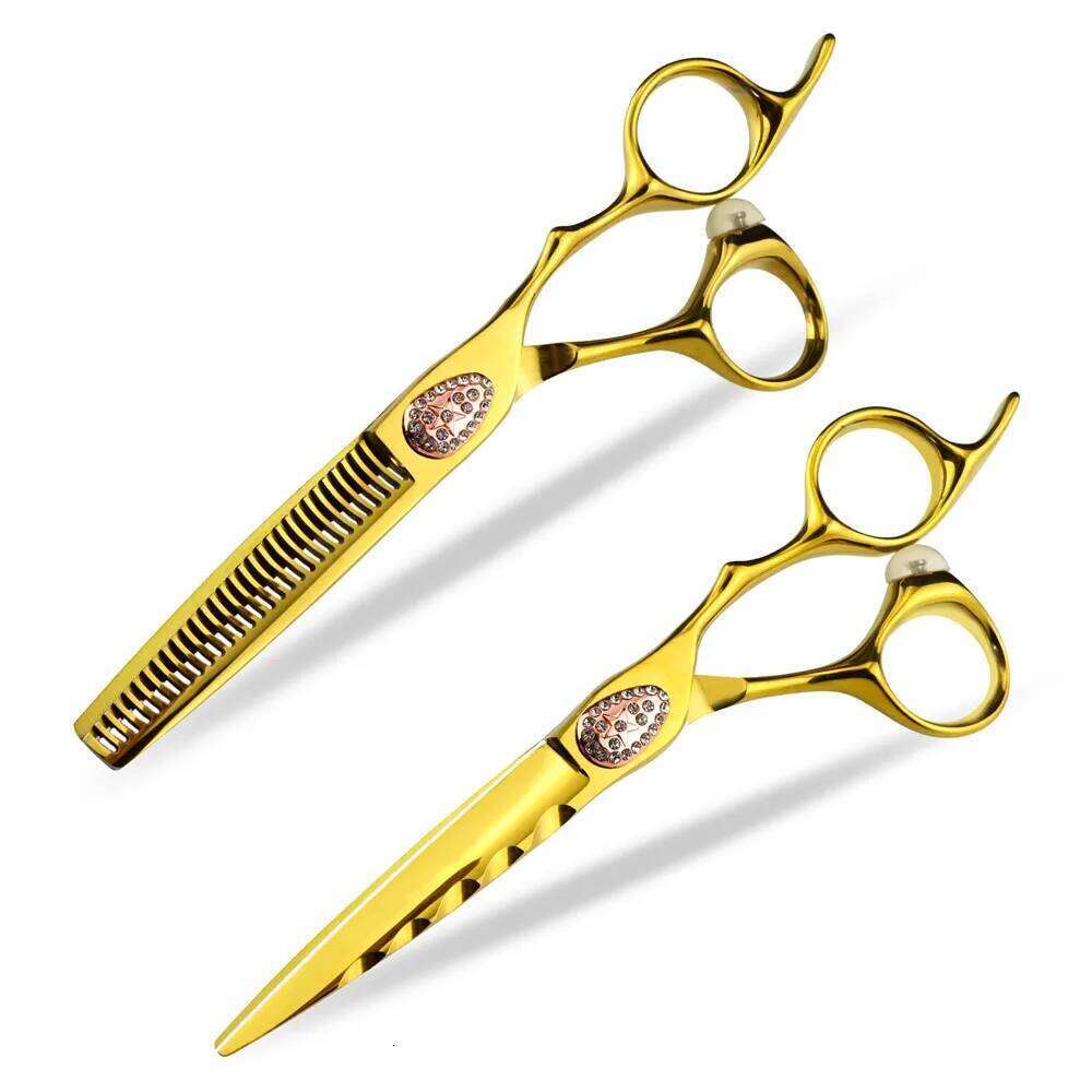 Professional JP440c steel 6 '' scissor Gold Gem hair haircut thinning barber tools cutting shears hairdressing scissors H260304-image-1096263543