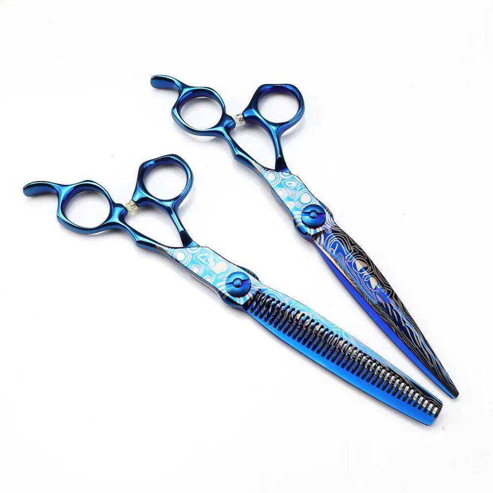 Professional 7 '' Blue Damascus Upscale scissor cut hair cutting thinning barber haircut shears Hairdressing scissors H260304-image-1096263903