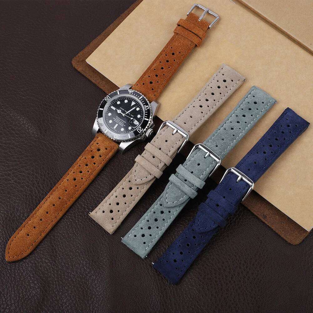Vintage Suede Leather Strap for 18mm 19mm 20mm 21mm 22mm 24mm Watch Band Porous Breathable Quick Release Wristband Bracelet H260304-image-1096266188