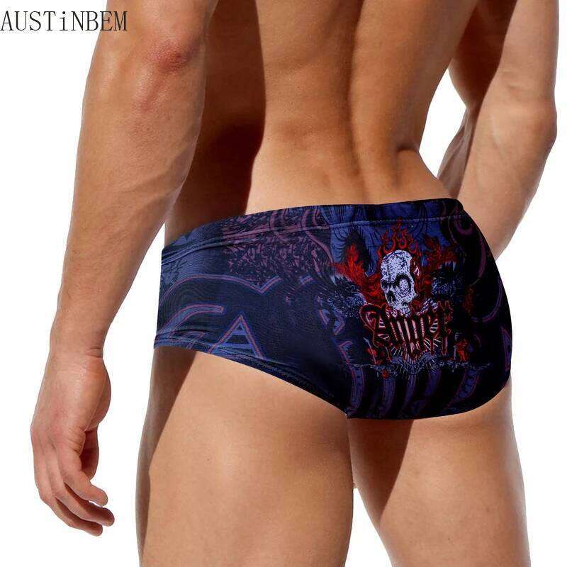 SD8 Sexy Men Swimsuit Swimwear Trunk Boxer Shorts Hot Skull Printing Man Swimming Briefs Beach SwimWear Bikinis Bathing Suit H260305-image-1096298610