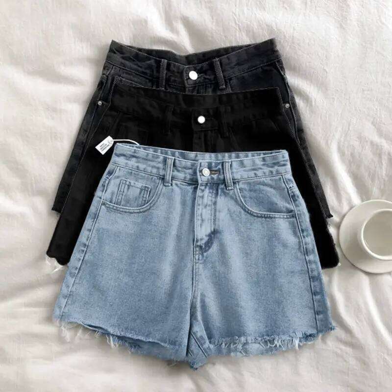 Women's High Waist Distressed Denim - Summer A-Line Loose Fit Raw Hem Casual Shorts for Trendy Street Style XJ260305-image-1096304289