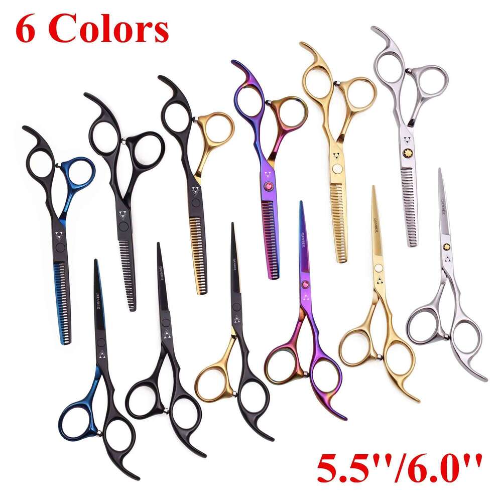 5.5 6.0 Professional Hairdressing Thinning Barber Scissor Set Hair Cutting Scissors 440C Japan Steel 888# H260304-image-1096263551