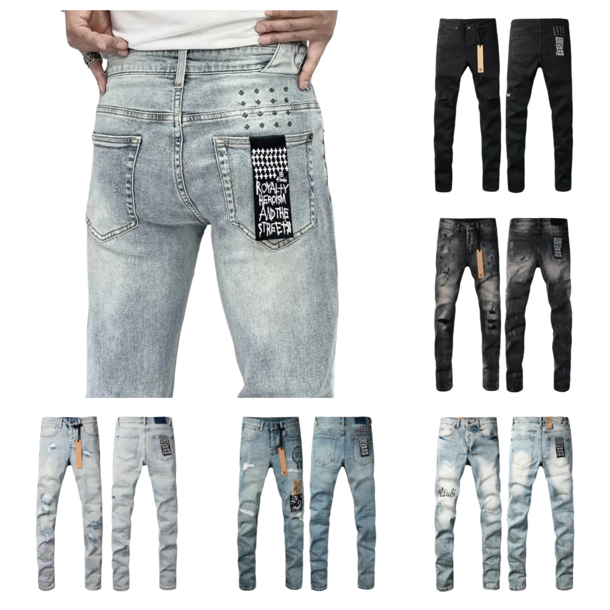 Ksubi Men's Jeans Designer Trendy Brand High Street Skinny Slim Fit Hole Luxury Pants Trendy Vintage Embroidery Cotton Streetwear