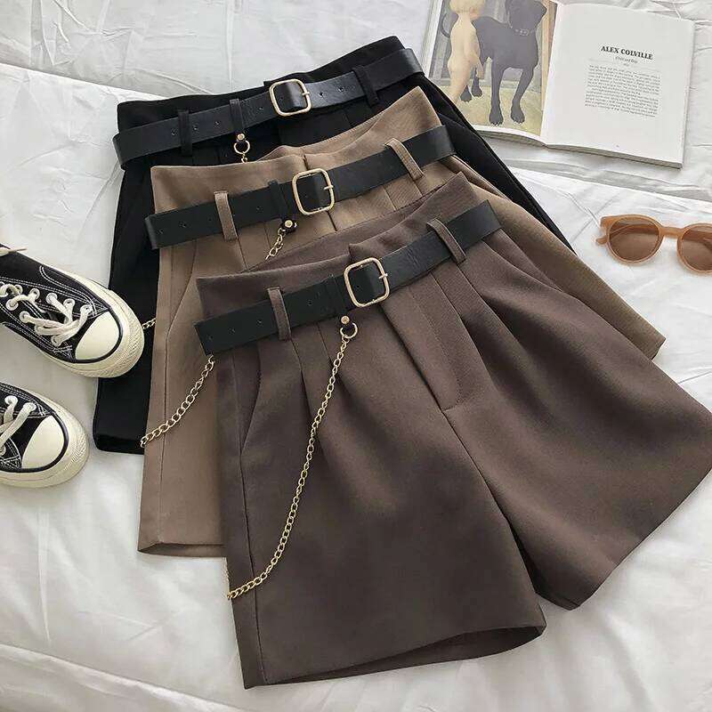 New Casual Comfortable Elegant Wild With Belt Women's Woolen Autumn Winter Slim Wide Leg A-line Shorts XJ260305-image-1096302353