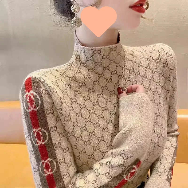 Womens Knitted Sweater Half High Collar Long Sleeve Autumn Winter Fashionable Comfortable Polyester Fiber Knitwear 260305