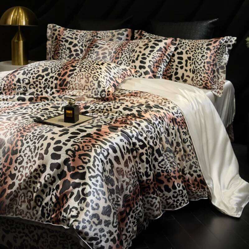 Leopard zebra print luxury high-end bedding soft silk satin king size duvet cover or fitted sheet combination set C260304-image-1096257021