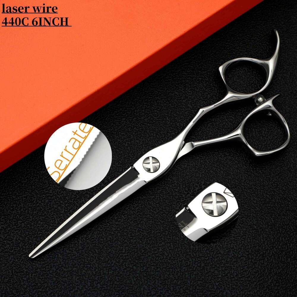 Professional laser wire Barber Scissors Thin hair scissors with reverse teeth Hairdressing Tools Accessories 440C 6-6.5-7inch H260304-image-1096263842