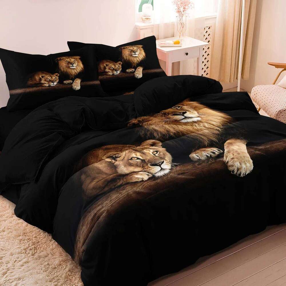 Soft Comforter Quilt 3D Print Bedding Sets - 3pcs Lions Printed Duvet Cover Set for Bedroom Guest Room C260304-image-1096255913