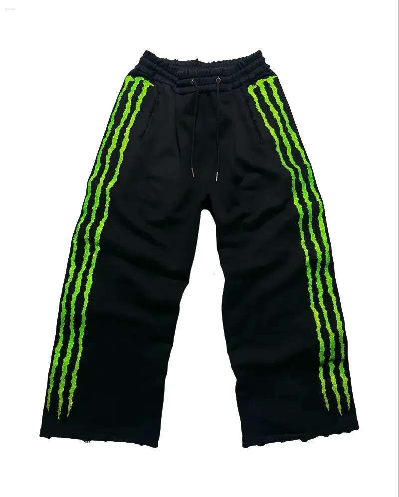 Men's Pants Claw Triple Stripe Fluorescence Sweatpants Y2K Streetwear Hip Hop Personality Glow Casual Cotton Drawstring Joggers S260828 S260924