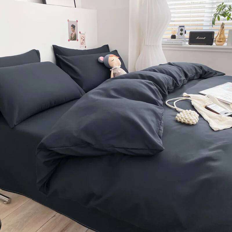 Simple Solid Color Super Soft Bed Set Washed Quilt Cover, Bedsheet, Pillowcases Summer Single Double Bedding Sets for Bedroom C260304-image-1096262162