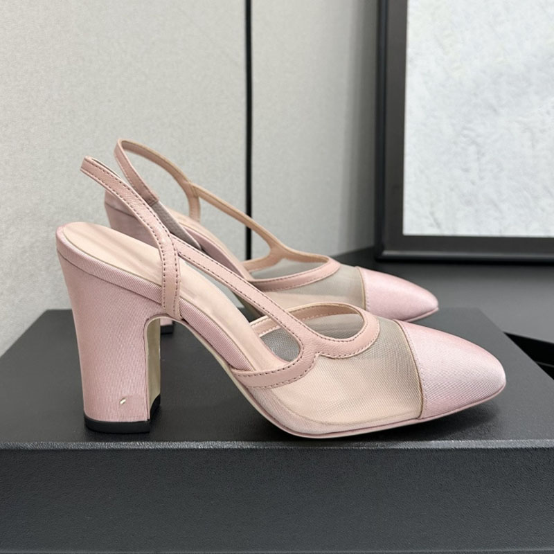 Women Slingbacks Sandals Designer Slingbacks Dress Shoes Classic Mesh Cowhide Green Black Slides Outdoor Beach Shoes Luxury Slides Chunky Heels Mule