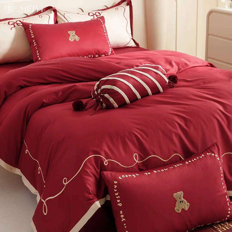 Customizable high-end wedding bed set four-piece big red pure cotton C260304-image-1096262155