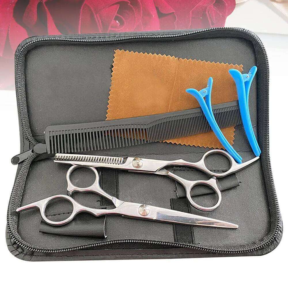 1Set Hairdressing Scissors Stainless Steel 6-Inch Teeth Straight Cut Comb Clips Storage Bag Hair Styling Tools Barber H260304-image-1096263925