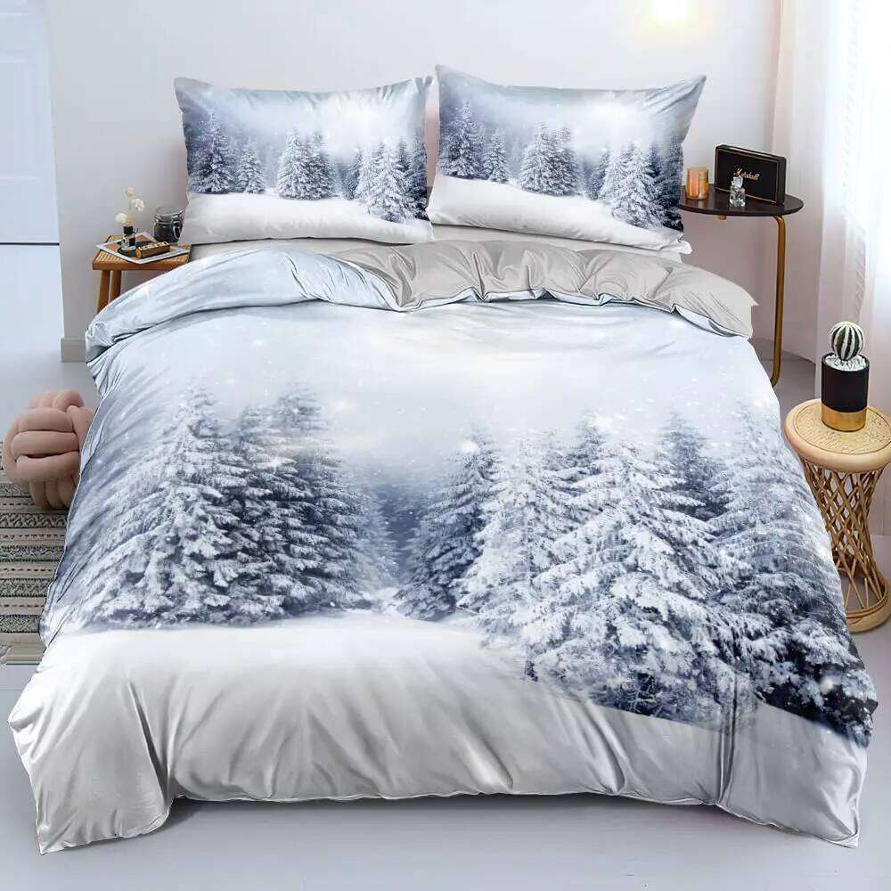 Merry Christmas Duvet Cover Set Red Bow Pattern Comforter Covers And Pillow Shams Buff Color Bedding Sets Twin Size Xmas Decor C260304-image-1096259734